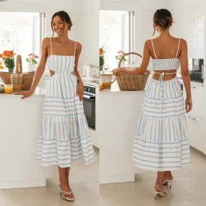 Vestido mujer espalda con escote rayas
