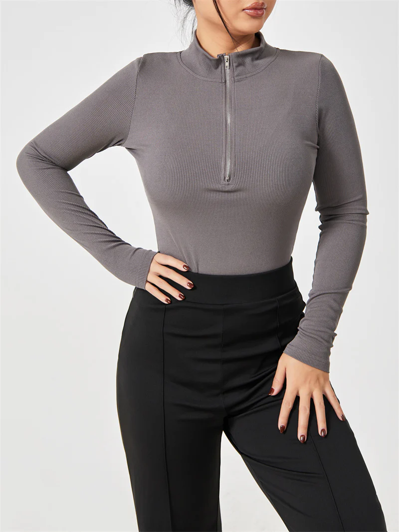 Body manga larga mujer escote cremallera varios colores uno o lote de 2 - Imagen 5