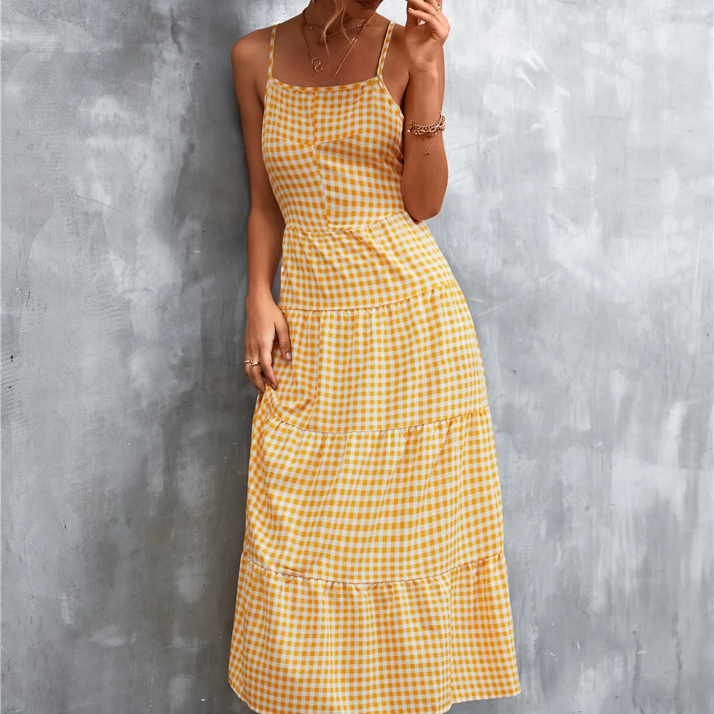 Vestido midi mujer verano cuadros estilo vichy varios colores - Imagen 2