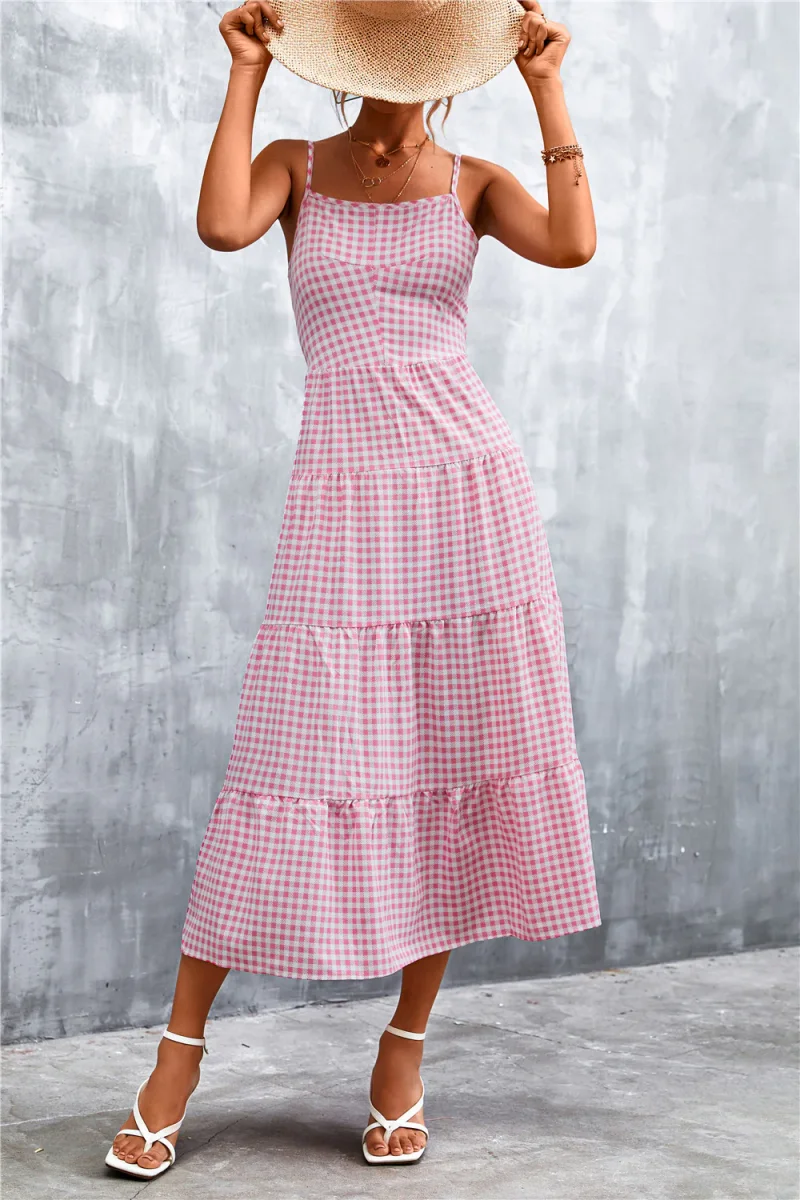 Vestido midi mujer verano cuadros estilo vichy varios colores - Imagen 5