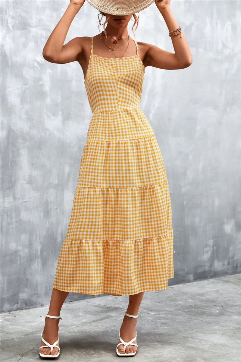 Vestido midi mujer verano cuadros estilo vichy varios colores - Imagen 4