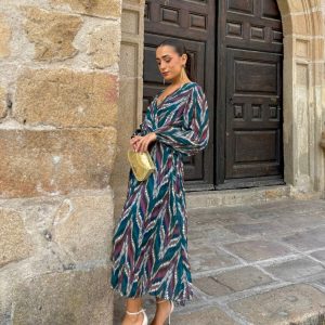 Vestido Gelves Plisado Petróleo